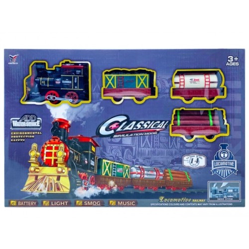 Железная дорога "Classic Train" с дымом на батарейках.14 деталей.46*30*6,5 см.1/36.Арт.2055-2