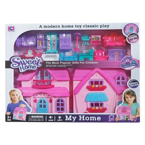 Дом пупсовый музыкальный "Dream Home"с мебелью на 14 предметов.48,5*39*7,5 см.1/20.Арт.88015B