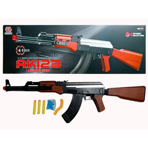 Автомат механический "AK 123" для стрельбы орбизами и софт-патронами.65,5*21*7 см.1/28.Арт.AK123