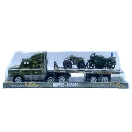 Военный автовоз с мотобайками на прицепе под колпаком.44*13*11 см.1/48.Арт.LH338J-2