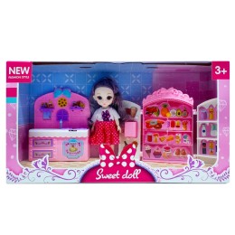Кукла "Lolly Sweet" с мойкой и холодильником.Руки-ноги гнутся.37*20*10 см.1/96.Арт.1937B